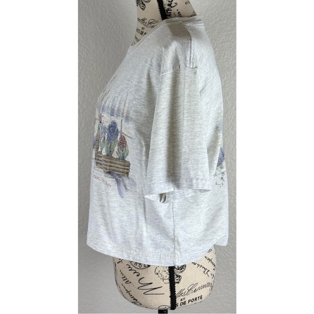 Northern Reflextion Vintage 90s Y2K Grey Floral Graphic Cropped Tee, size Medium - Picture 3 of 11